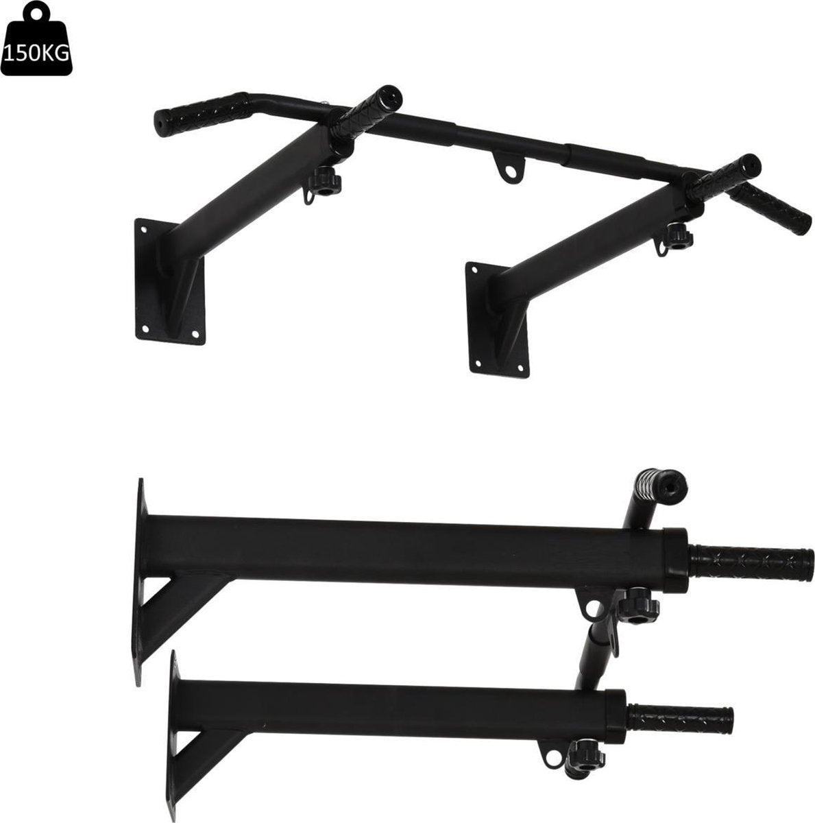 Pull Up Bar - Chin up bar - Pull up bar wandmontage - Pull up bar muur - Optrekstang - Thuis Sporten - bokszak - ophangbeugel - Fitness - Belasting 150 Kg - Zwart