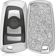 kwmobile Hoes voor autosleutel voor BMW 3-knops draadloze autosleutel (alleen Keyless Go) - Autosleutelbehuizing met strassteentjes in zilver