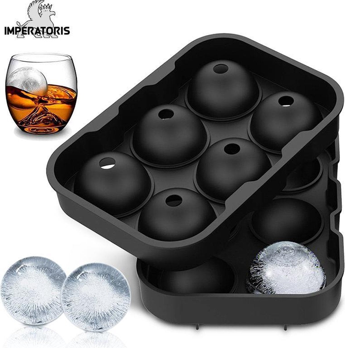 Ice Ball Maker 6 x - Siliconen Dienblad met deksel - Makkelijk te gebruiken en te Reinigen - 6 Ronde Ijsblokjes/ijsbal maker - Vaatwasmachinebestendig - gebruik voor Gin