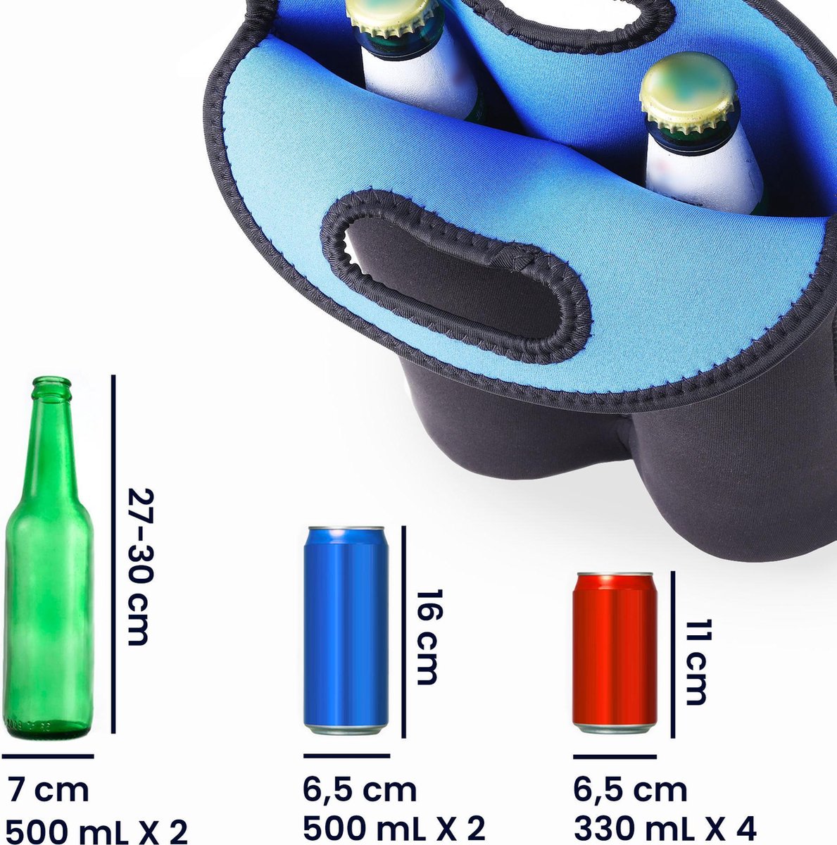 kwmobile 2-in-1 flessenkoeler - Koeltas voor flessen - Voor 500 ml flesjes bier en frisdrank - Koeler van geisoleerd neopreen in zwart / donkerblauw