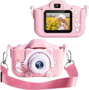 Digitale Kindercamera HD 1080p 32GB Inclusief Micro SD Kaart + TIJDELIJK GRATIS kinderzwembad - Vlog Camera voor Kinderen - Digitaal Kinderfototoestel - SpeelgoedCamera - Camera voor meisjes -  Roze camera - Poesje - schokbestendig - speelgoedcamera