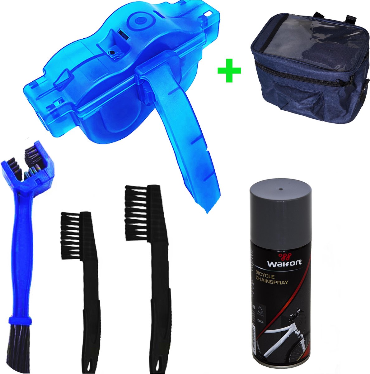 Fietsketting reiniger incl. 3 borstels - Fiets accessoires - Ketting schoonmaken - 6 delig - Fiets Onderhoud - Racefiets - Fietsgereedschap - Kettingborstel - Schrobber - Spray Fietsketting Reiniger – Smeren - Bike Chain Cleaner - Gratis Tasje