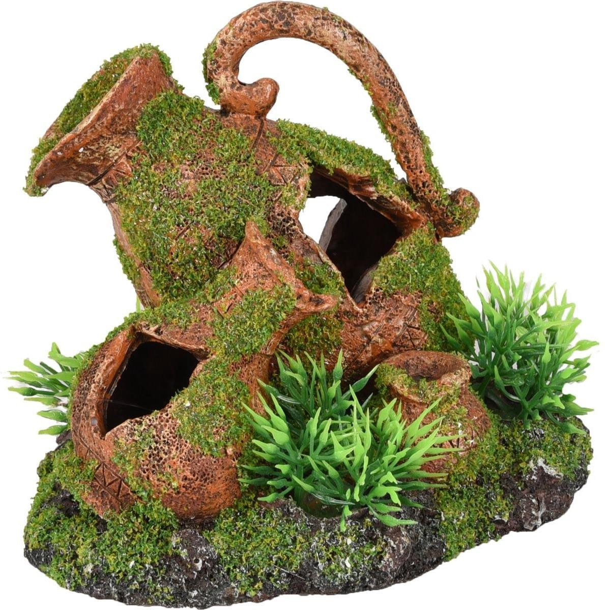 Aquarium decoratie Moza kruiken + plant - 13 x 9 x 10 cm