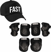 Set van valbescherming voor kinderen maat  S / 4 tot 5 jaar met een stoere FAST pet zwart