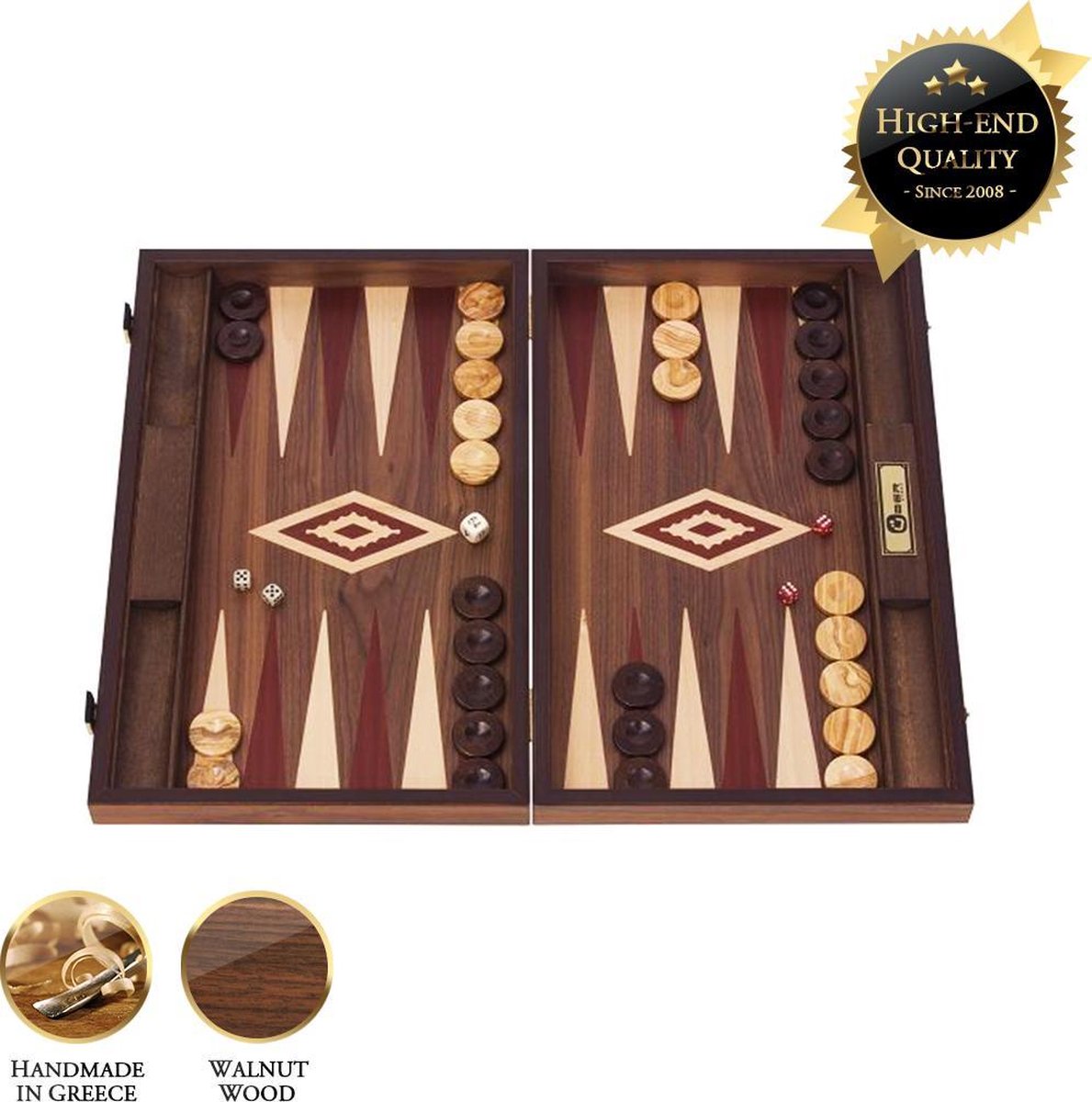 Walnoothout Backgammon - Rode  inleg