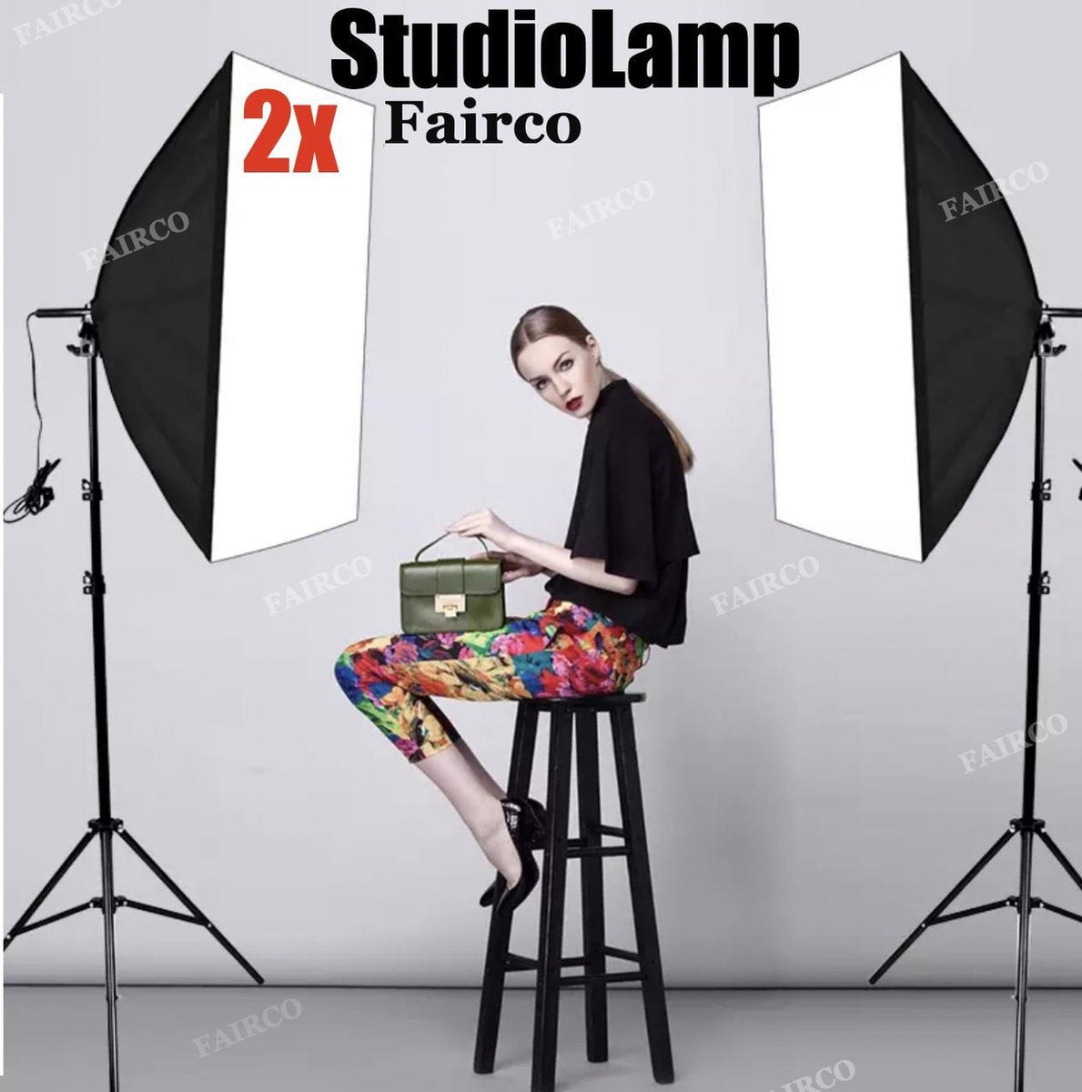 2Pcs Studiolamp Incl. softbox en Statief 210Cm - Foto Studio Verlichting Kit