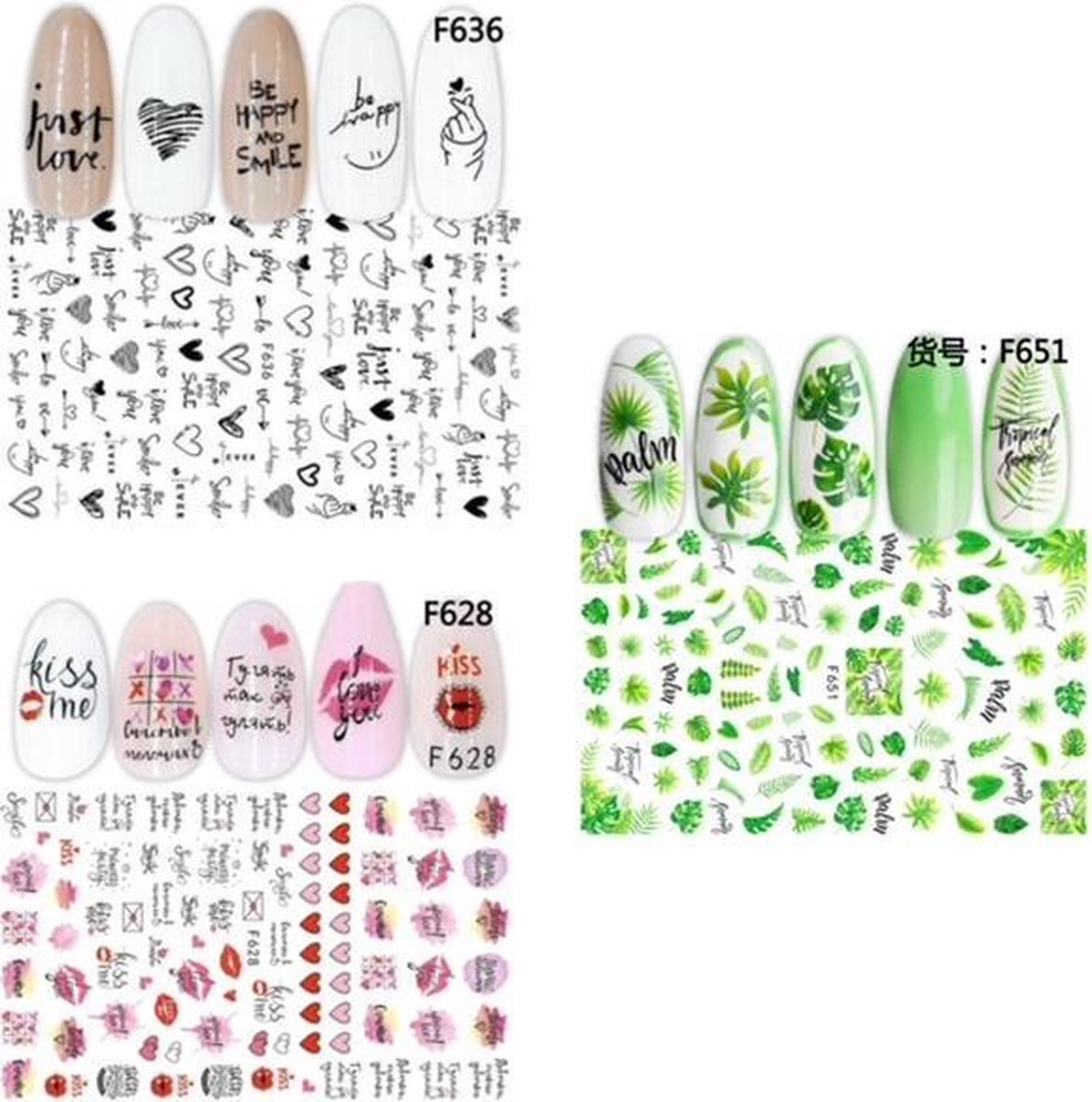 GUAPÀ - Nail Art 3D Sticker Set - Nagel Decoratie & Versiering Folie - 3 Zelfklevende Sticker Vellen