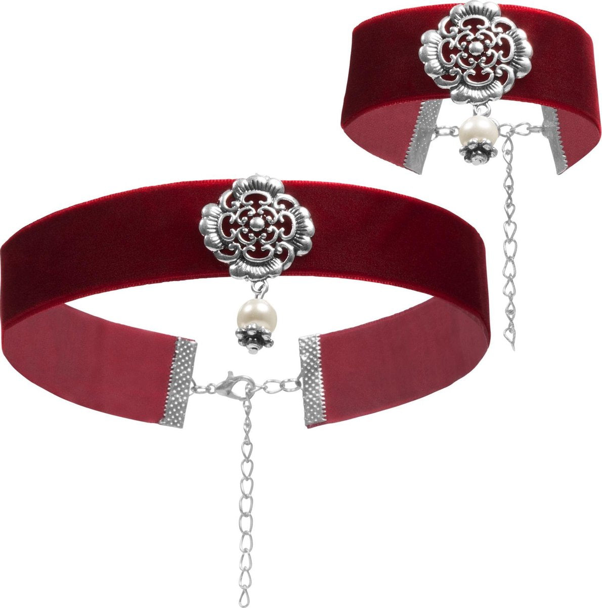 dressforfun - Halsketting en armband Zilverwoud rood  - verkleedkleding kostuum halloween verkleden feestkleding carnavalskleding carnaval feestkledij partykleding - 302941