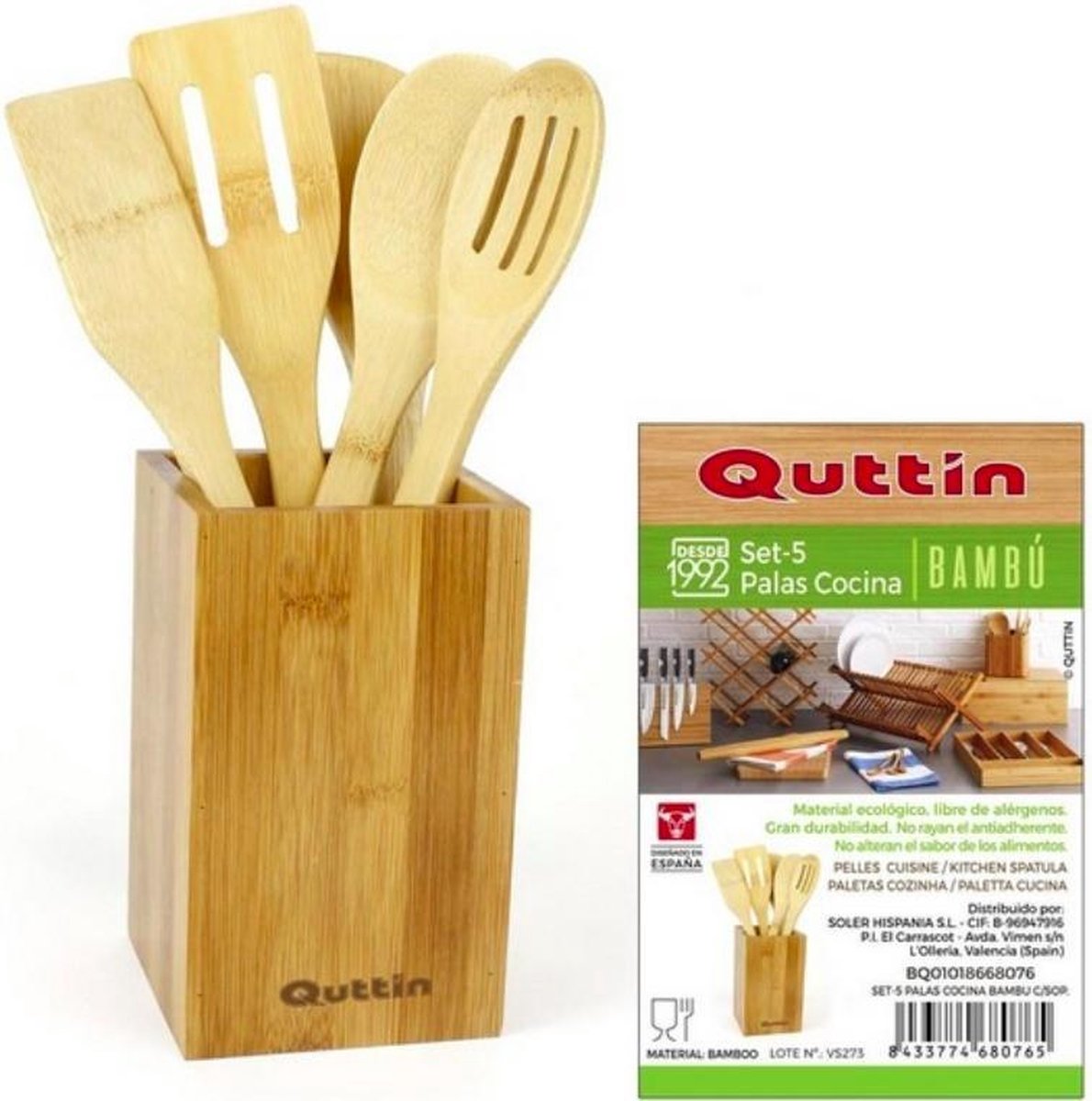 Spatels Duurzaam Bamboe | 5 - delig spatelset & Houder | Keukengerei |