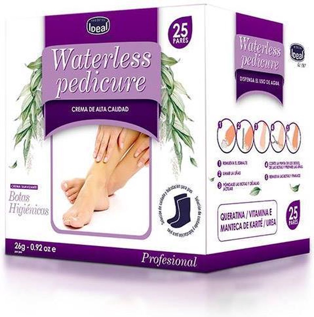 Ideal Waterless Pedicure │Pedicureset │25 Pedicurebehandelingen │Nagelbehandeling │Dispenserdoos 25 sets │Pedicure zonder water │Nagelverzorging │Voetverzorging met Plantaardige Keratine en Shea butter │huidverzorging │Vitamine E