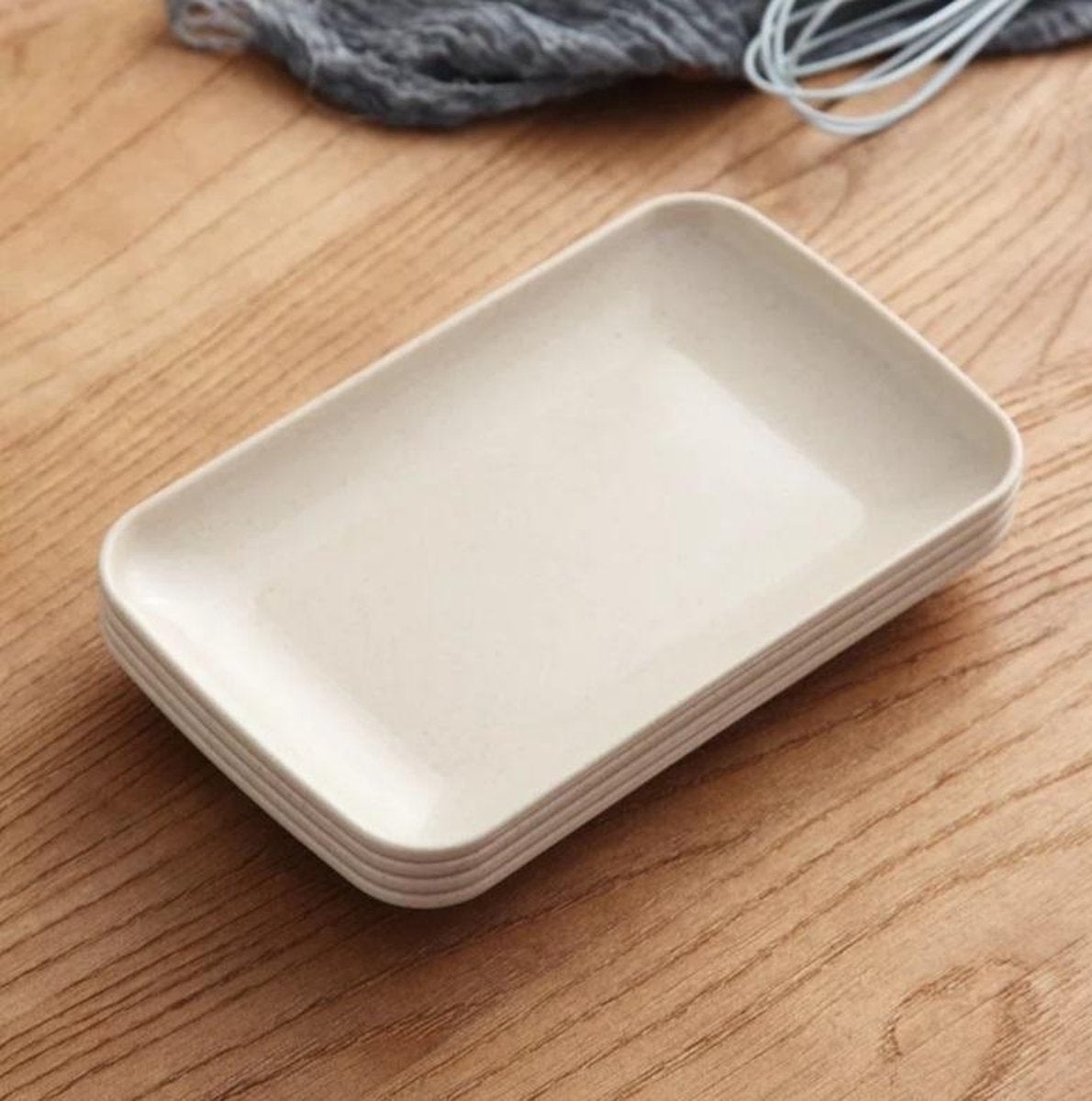 Set van 4 bordjes - Tarwevezel - Rechthoekig - Beige - 21 cm - Geschikt voor magnetron en vaatwasser