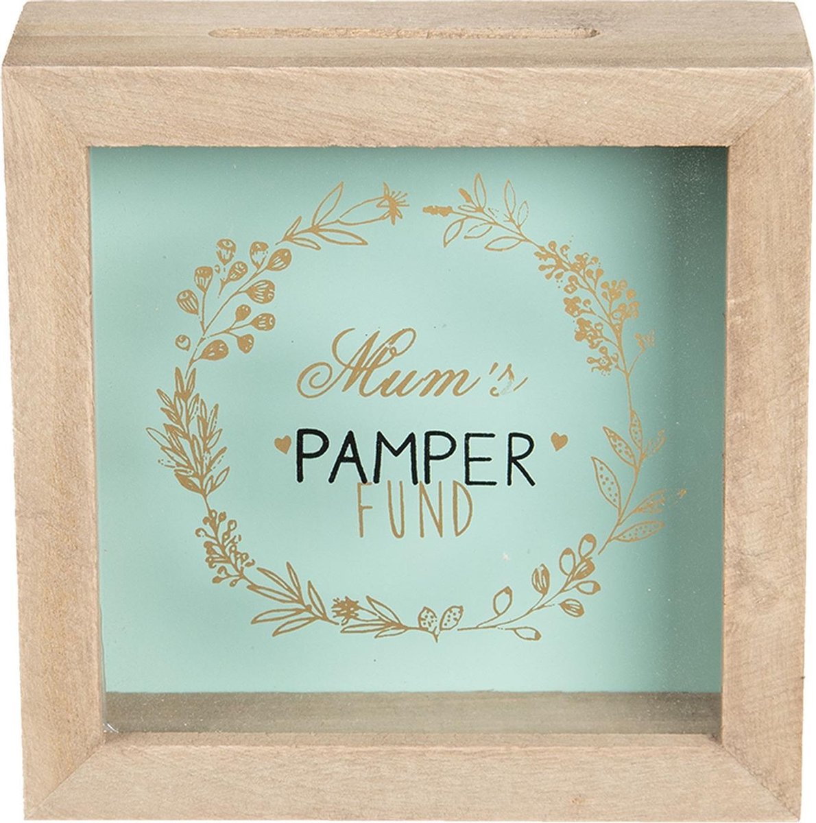 Clayre & Eef Spaarpot 15*5*15 cm Meerkleurig Hout Vierkant Leuke Spaarpot Spaarvarken