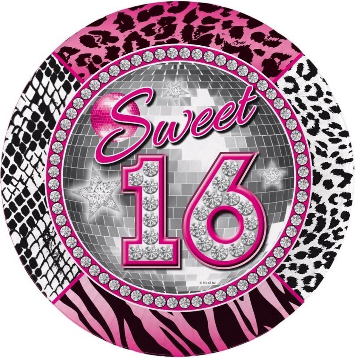 Sweet 16 wegwerp bordjes 8 stuks - kartonnen bordjes 16 jaar