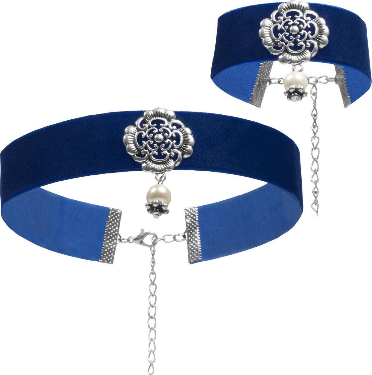 dressforfun - Halsketting en armband Zilverwoud blauw  - verkleedkleding kostuum halloween verkleden feestkleding carnavalskleding carnaval feestkledij partykleding - 302937