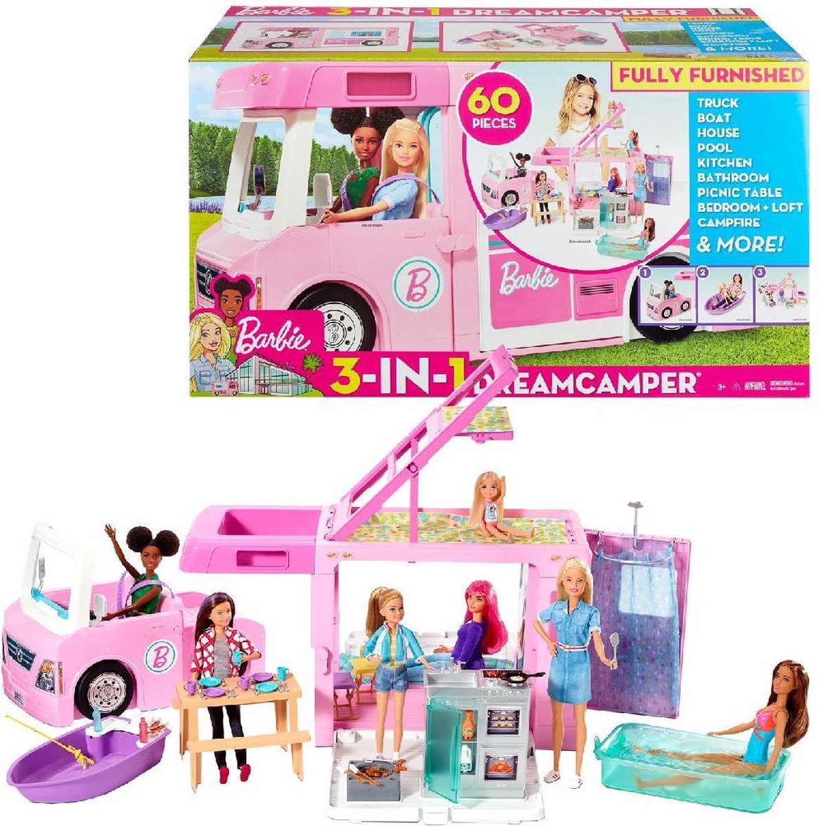 Barbie 3in1 Droom Camper And Accessoires