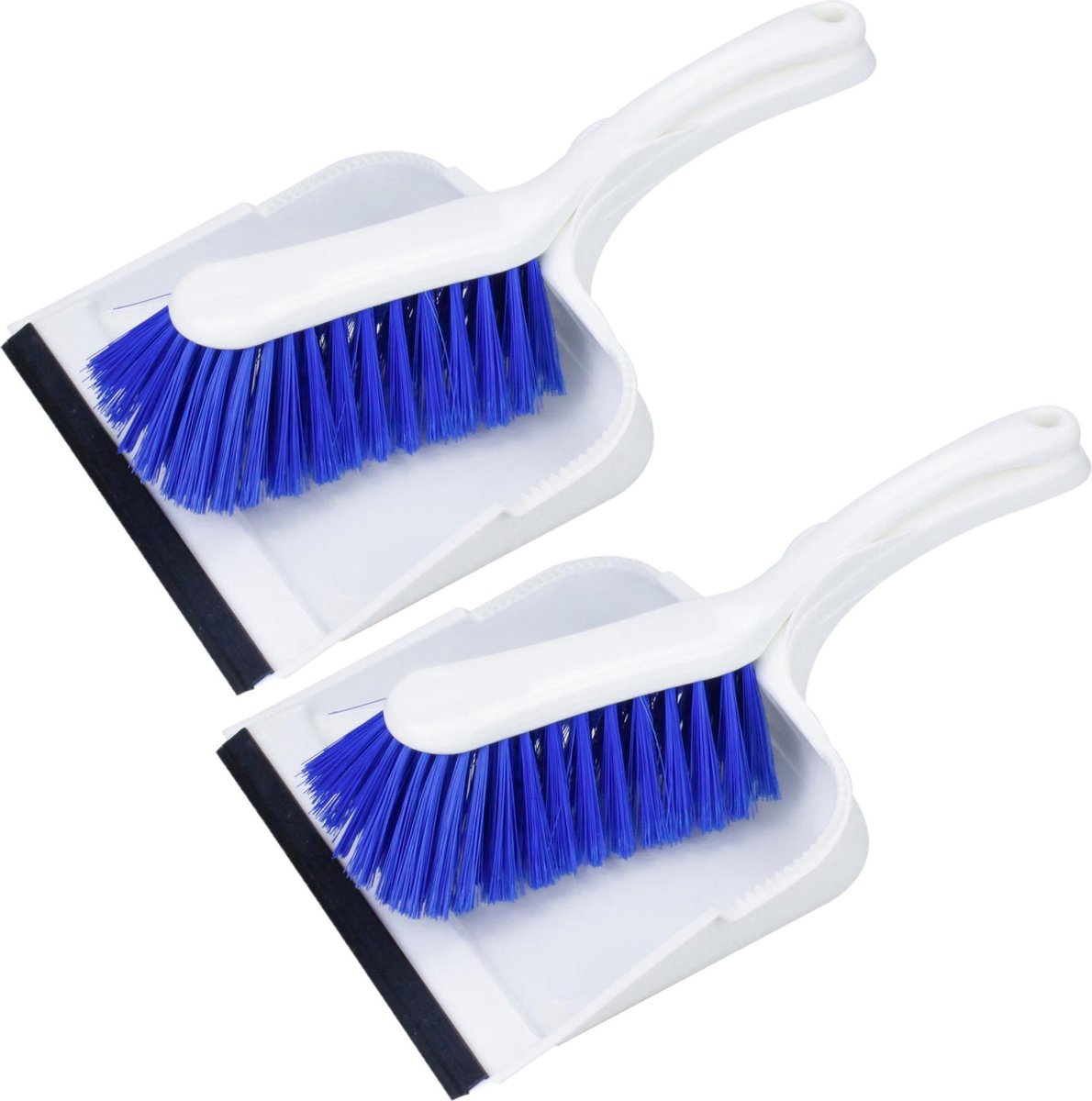 Set van 2x stuks kunststof stoffer en blik met lip en zachte borstel wit/blauw- Schoonmaakartikelen
