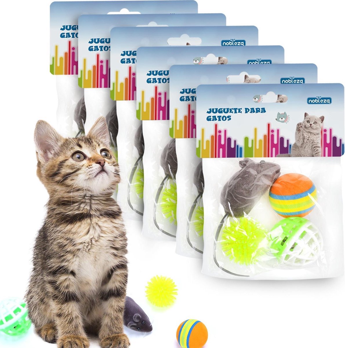 Nobleza Kattenspeeltjes -  3x bal en 1x muis - 6x 4-pack