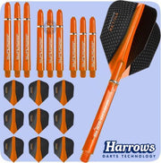 Harrows Retina Dart Flights and Shafts Combo Kit - 3 Sets Shafts - 3 Sets Flights - Orange