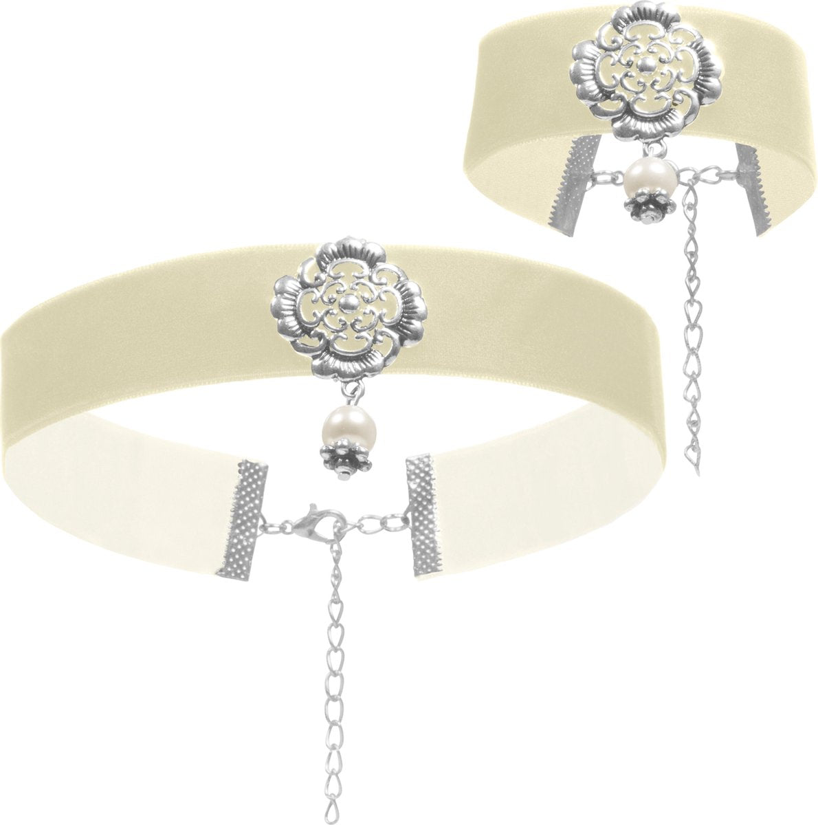 dressforfun - Halsketting en armband Zilverwoud beige  - verkleedkleding kostuum halloween verkleden feestkleding carnavalskleding carnaval feestkledij partykleding - 302942