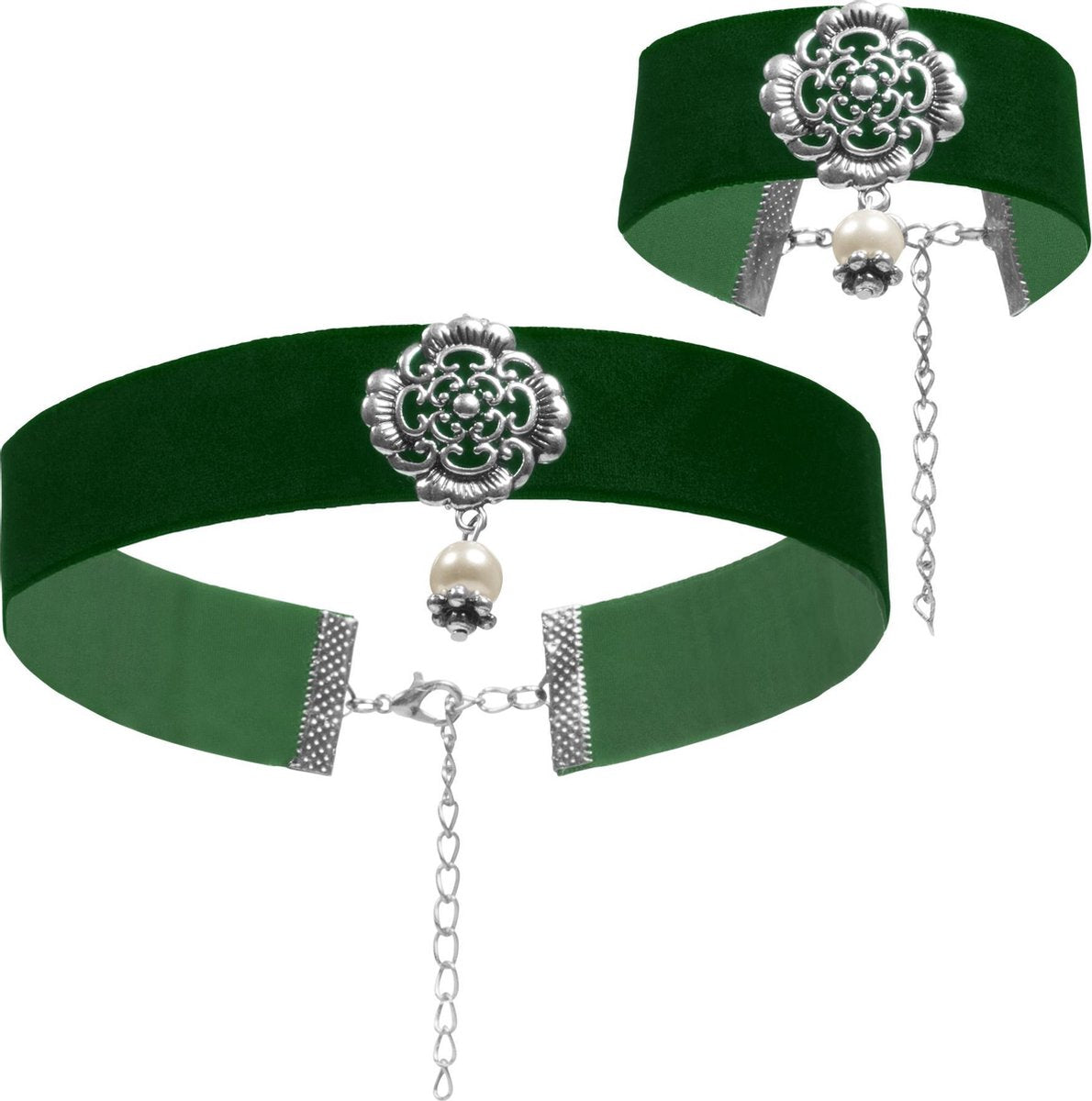 dressforfun - Halsketting en armband Zilverwoud groen  - verkleedkleding kostuum halloween verkleden feestkleding carnavalskleding carnaval feestkledij partykleding - 302939