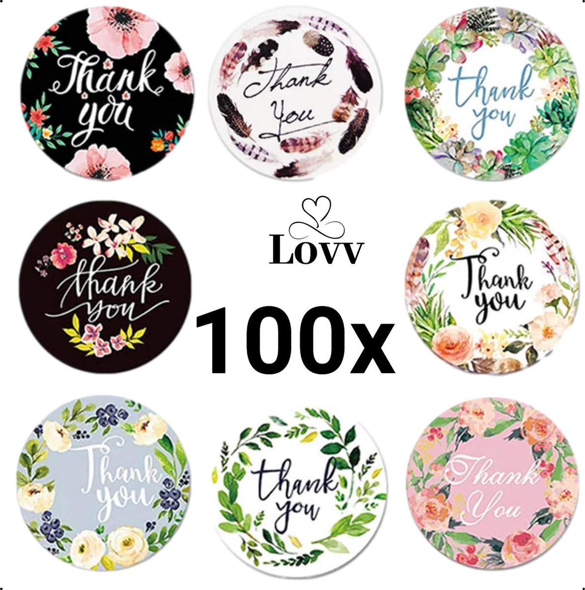 100 Stickers Thank You-Sluitstickers- Cadeaustickers- Bedankje