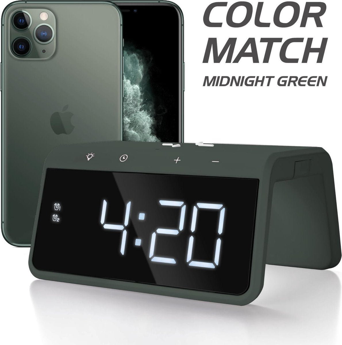 Caliber HCG019QI-MG - Wekker met draadloos laden - Midnight Green