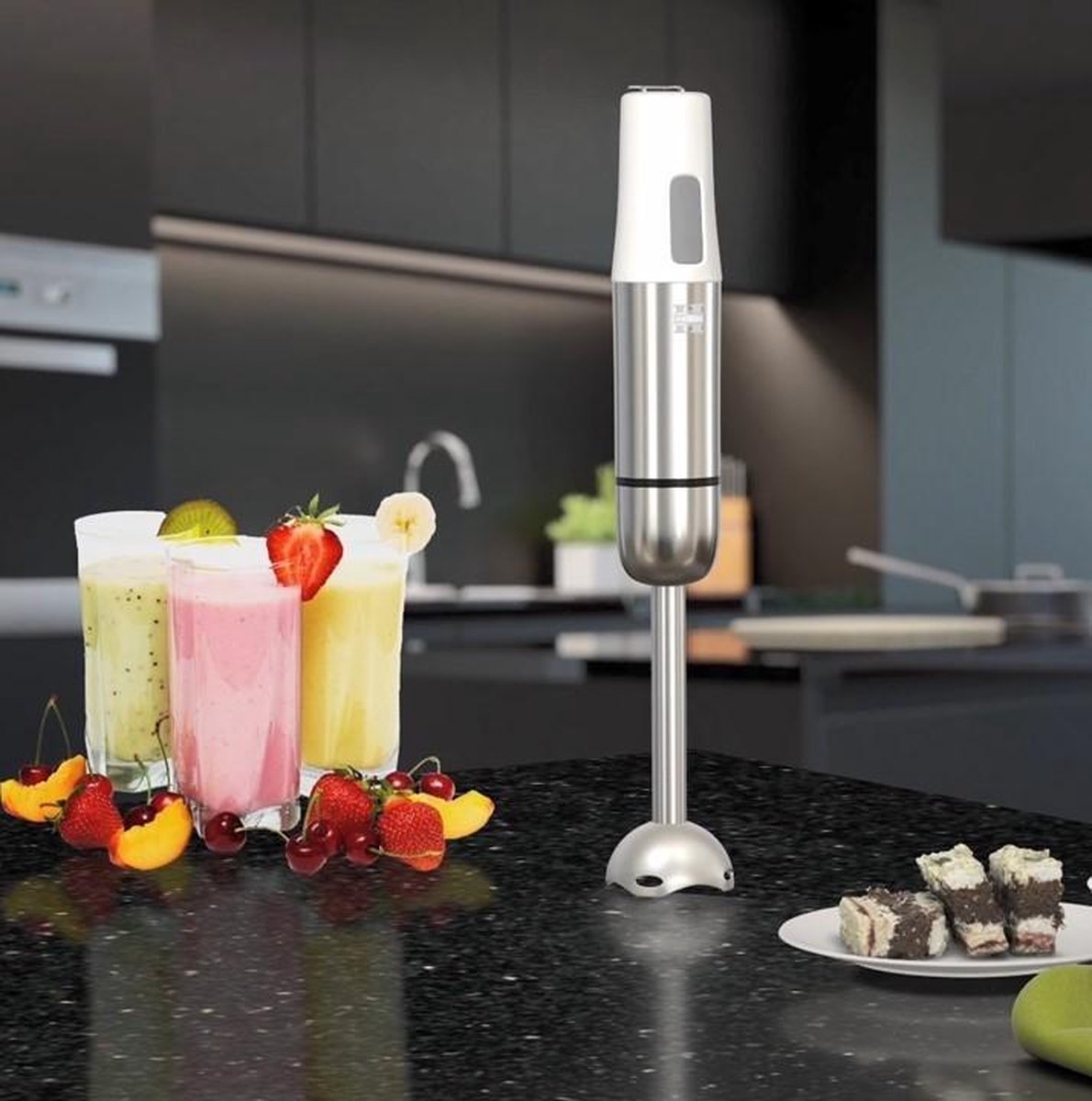 Herzberg: Krachtige Staafmixer - 700W - Wit/RVS - Turbo Mode / Lock Systeem