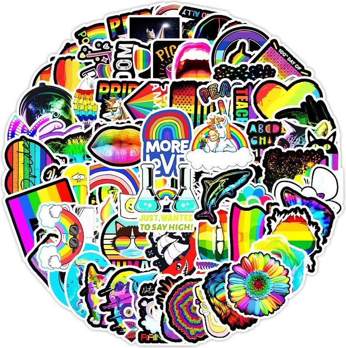 Winkrs | Regenboog stickers | Zwarte Stickers | Coole Stickers | Pride Stickers | 100 regenboog stickers - voor laptop