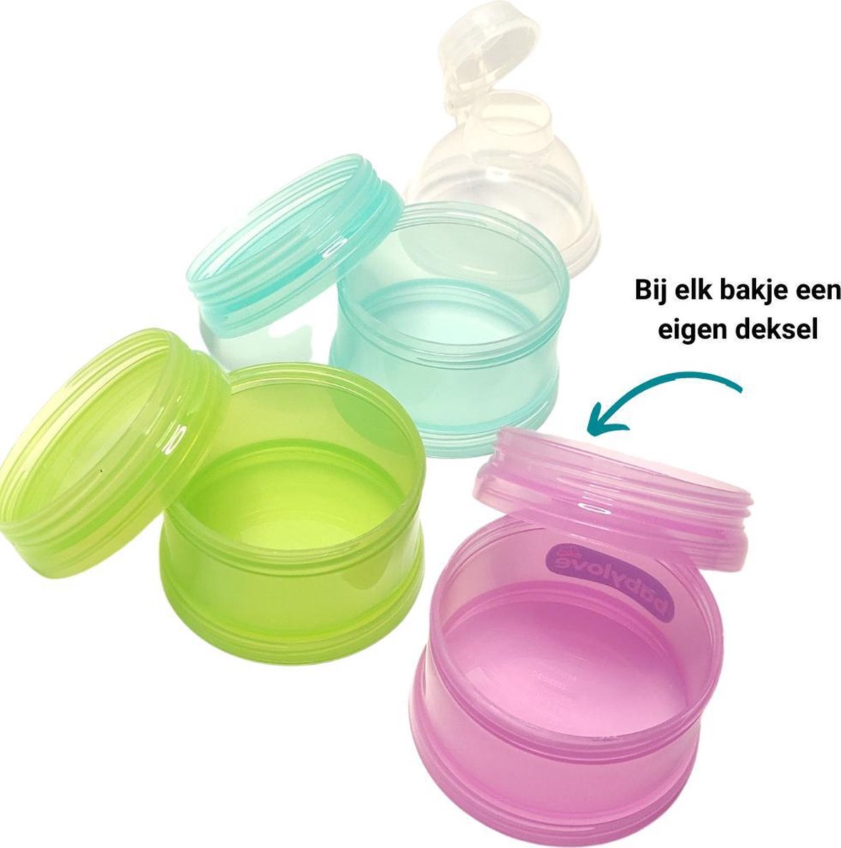Babylove Melkpoedertoren doseerdoosjes - 3 bakjes - bewaarbakjes fruit of groente