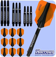 Harrows Retina-X Dart Flights and Shafts Combo Kit - 3 Sets Shafts - 3 Sets Flights - Orange