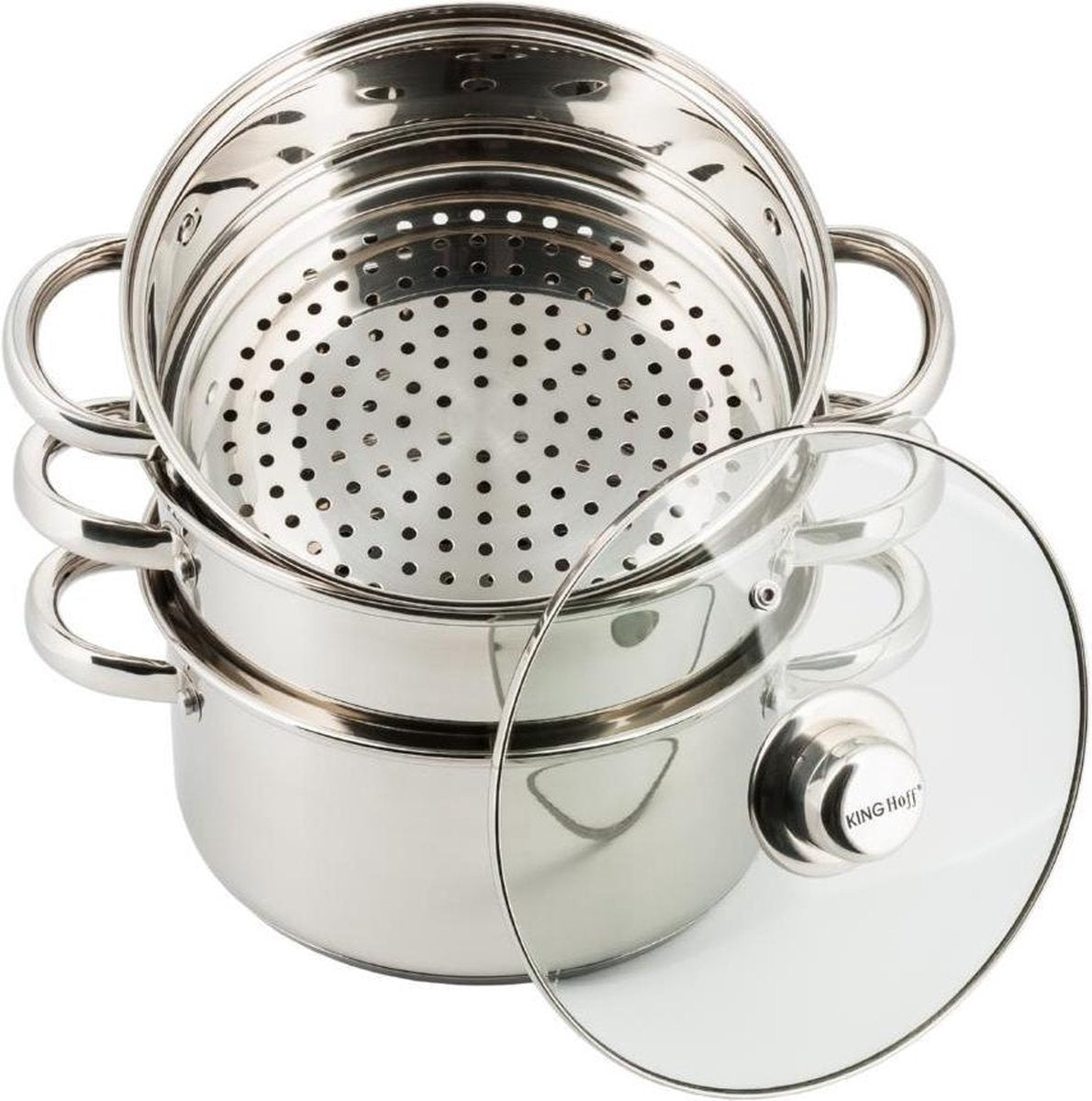 Stoompan - Rijst- en Groentestomer 4-Delig - Ø 24 cm - Roestvrijstaal Met Glasdeksel - FIRENZE