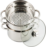 Stoompan - Rijst- en Groentestomer 4-Delig - Ø 24 cm - Roestvrijstaal Met Glasdeksel - FIRENZE