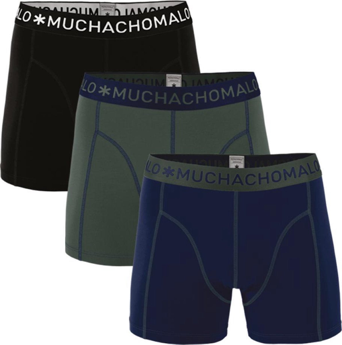 Muchachomalo - Basis Collectie Jongens Boxershorts - 3 pack - Donkerblauw/Legergroen/Zwart - 122/128