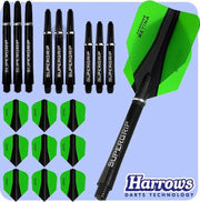 Harrows Retina-X Dart Flights and Shafts Combo Kit - 3 Sets Shafts - 3 Sets Flights - Green