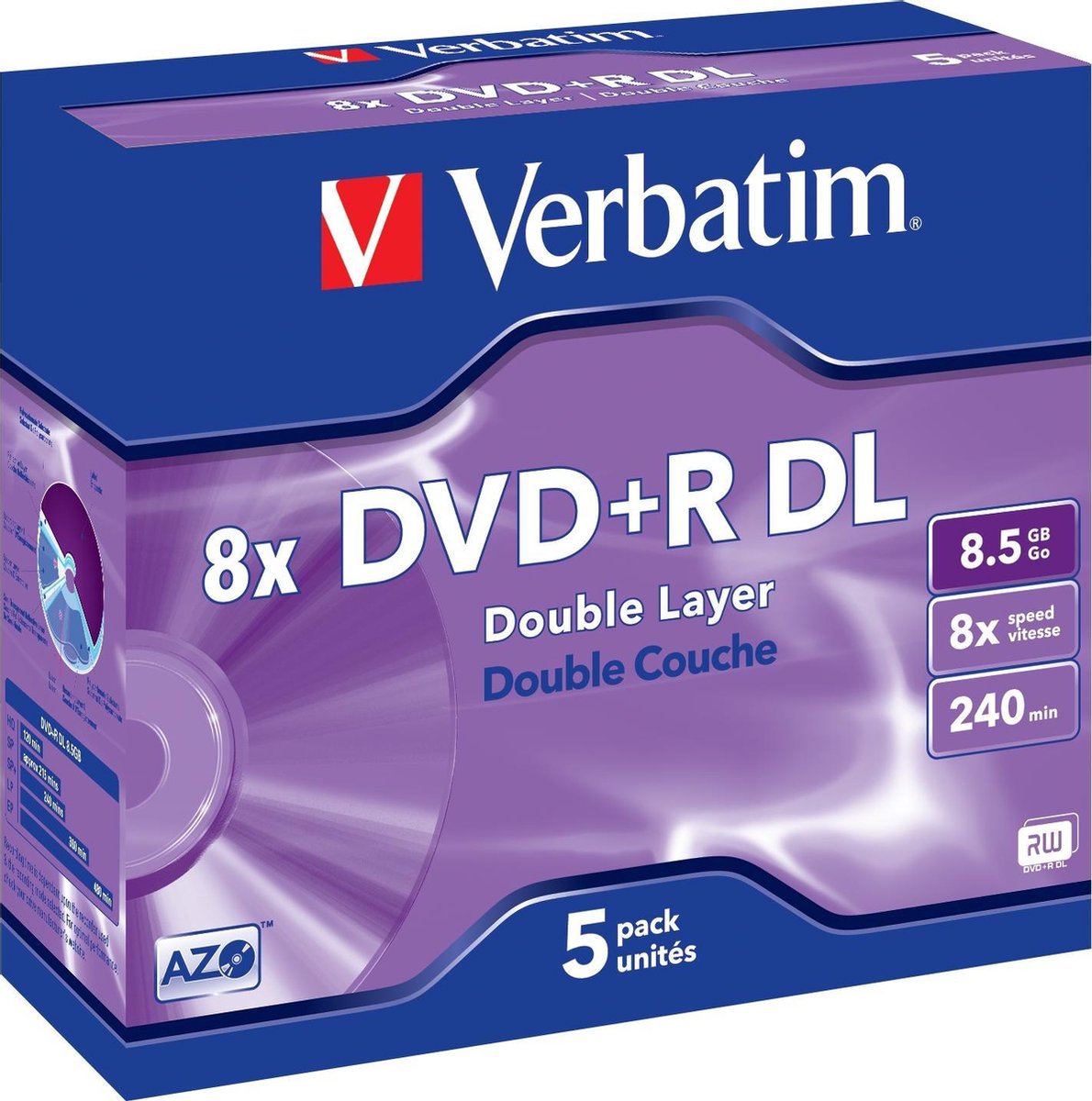 Verbatim 43541 DVD+R Double Layer Matt Silver - 5 Stuks / Jewelcase