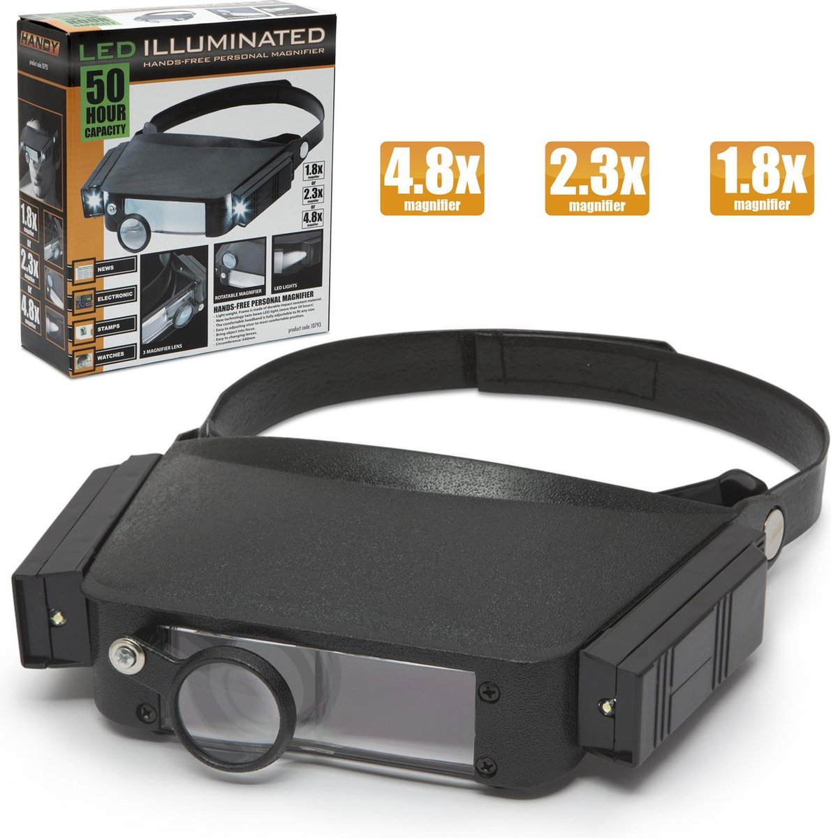HANDY - Loeplamp Loepbril met LED licht - Op Batterijen - Loep met Verlichting - Vergrootglas Bril - Hobby/Diamond Painting