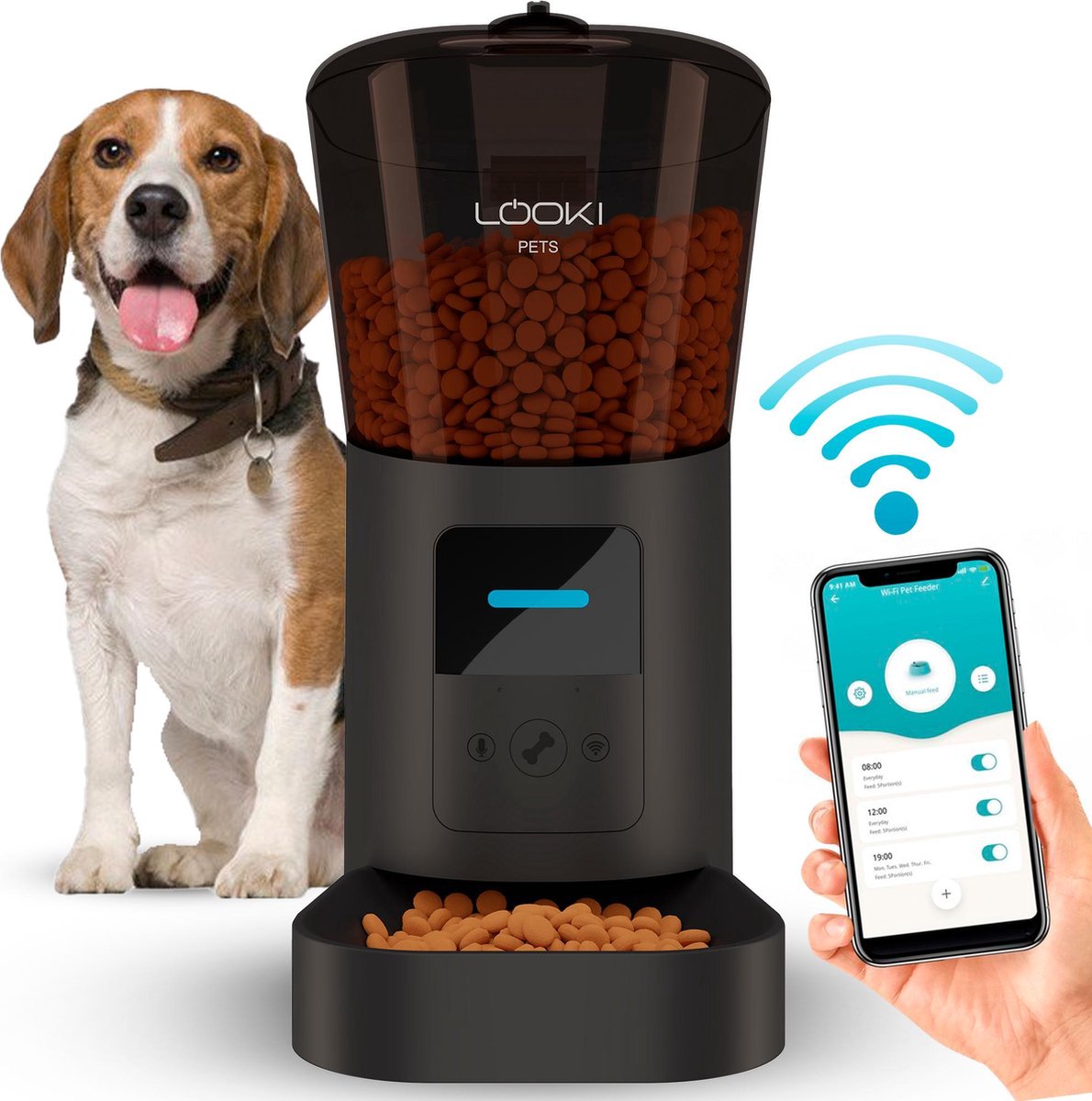 Looki® Slimme Voerautomaat met App - Matzwart - Automatisch - Instelbaar Voedingsschema - WIFI - Voerbak zwart