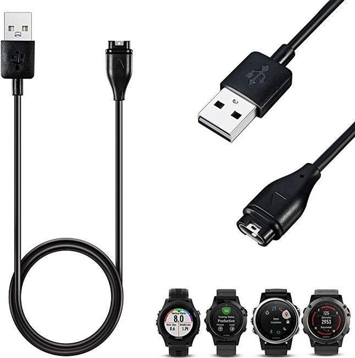 Garmin Fenix 5 / 5X / 5S / Vivoactive 3 / Forerunner 935 Oplader |Adapter Kabel | Zwart / Black|Premium Kwaliteit |TrendParts