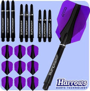Harrows Retina-X Dart Flights and Shafts Combo Kit - 3 Sets Shafts - 3 Sets Flights - Purple