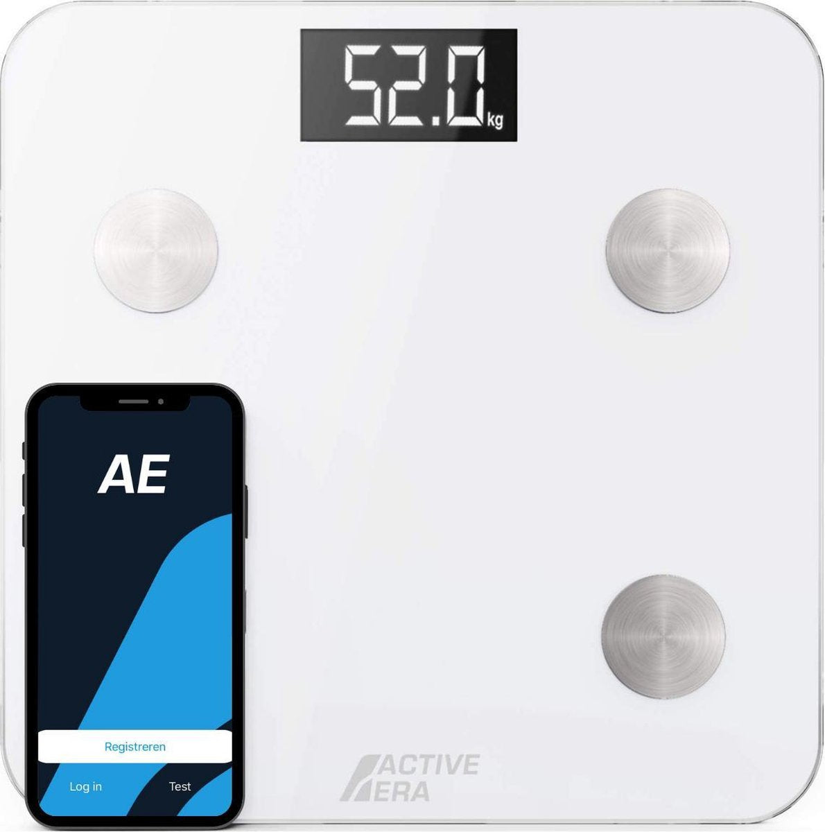 Active Era - Digitale Personenweegschaal met App en Lichaamanalyse - Smart Personenweegschaal - Vetpercentage/BMI/Visceraal Vet + Baby Modus met GRATIS Springtouw - Wit