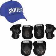 Set van valbescherming voor kinderen maat  S / 4 tot 5 jaar met een stoere SKATER pet blauw