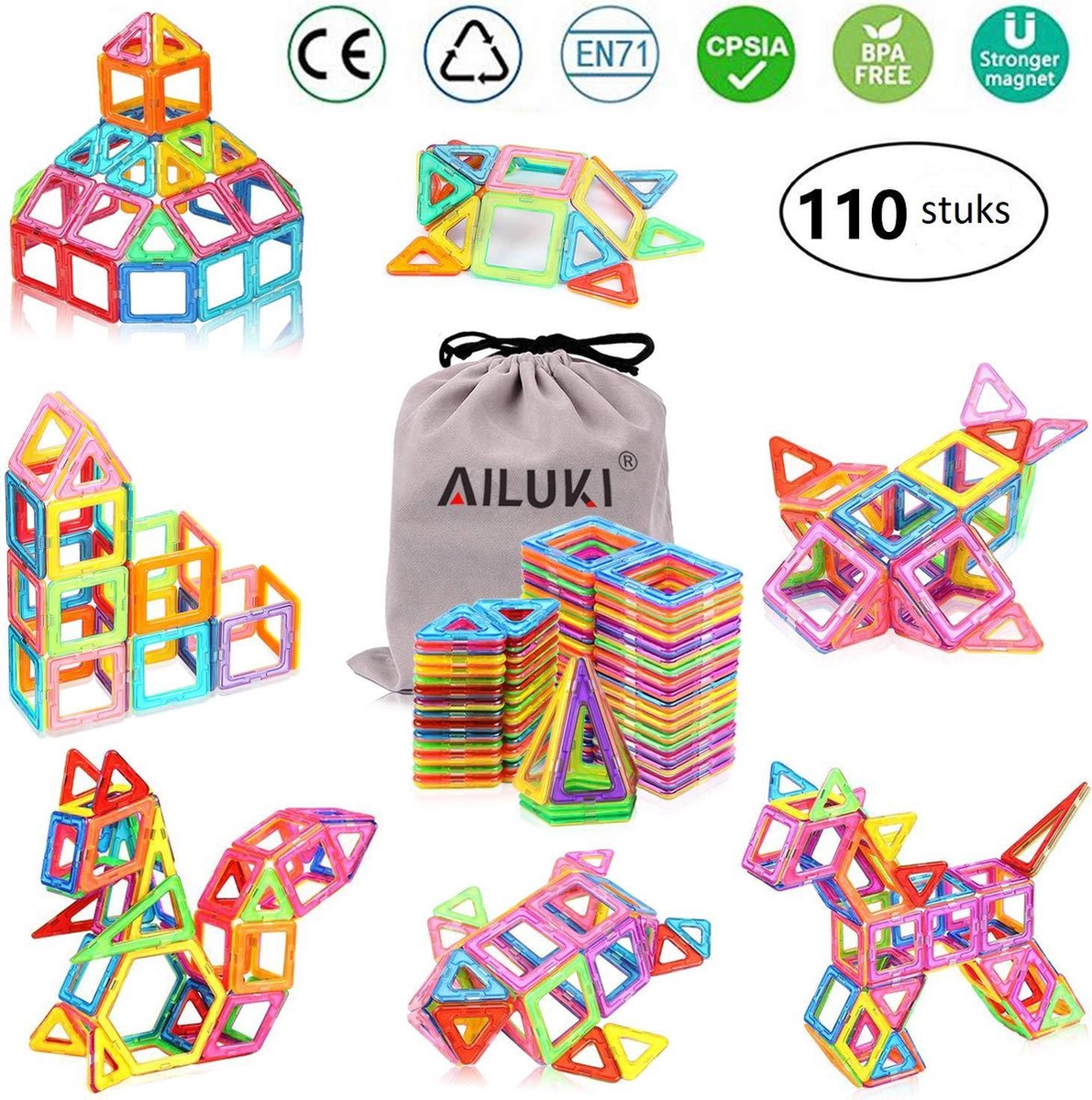 AILUKI 110 stuks magnetische bouwblokken set - Constructie blokken 3D
