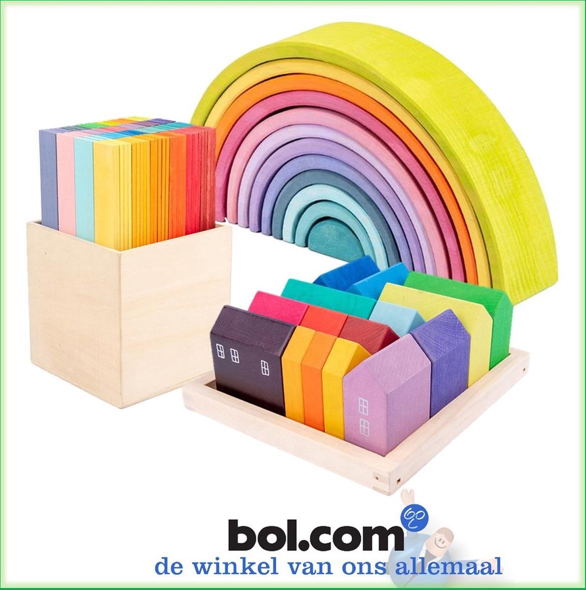 CRISPY | Regenboog Combinatie Set | Open Ended Play! | Montissori Speelstenen | Educatief Speelgoed | Houten Regenboog in Pastel kleuren | Leonardo's Bridge | Regenboog Dorpje | 3 SETS!!