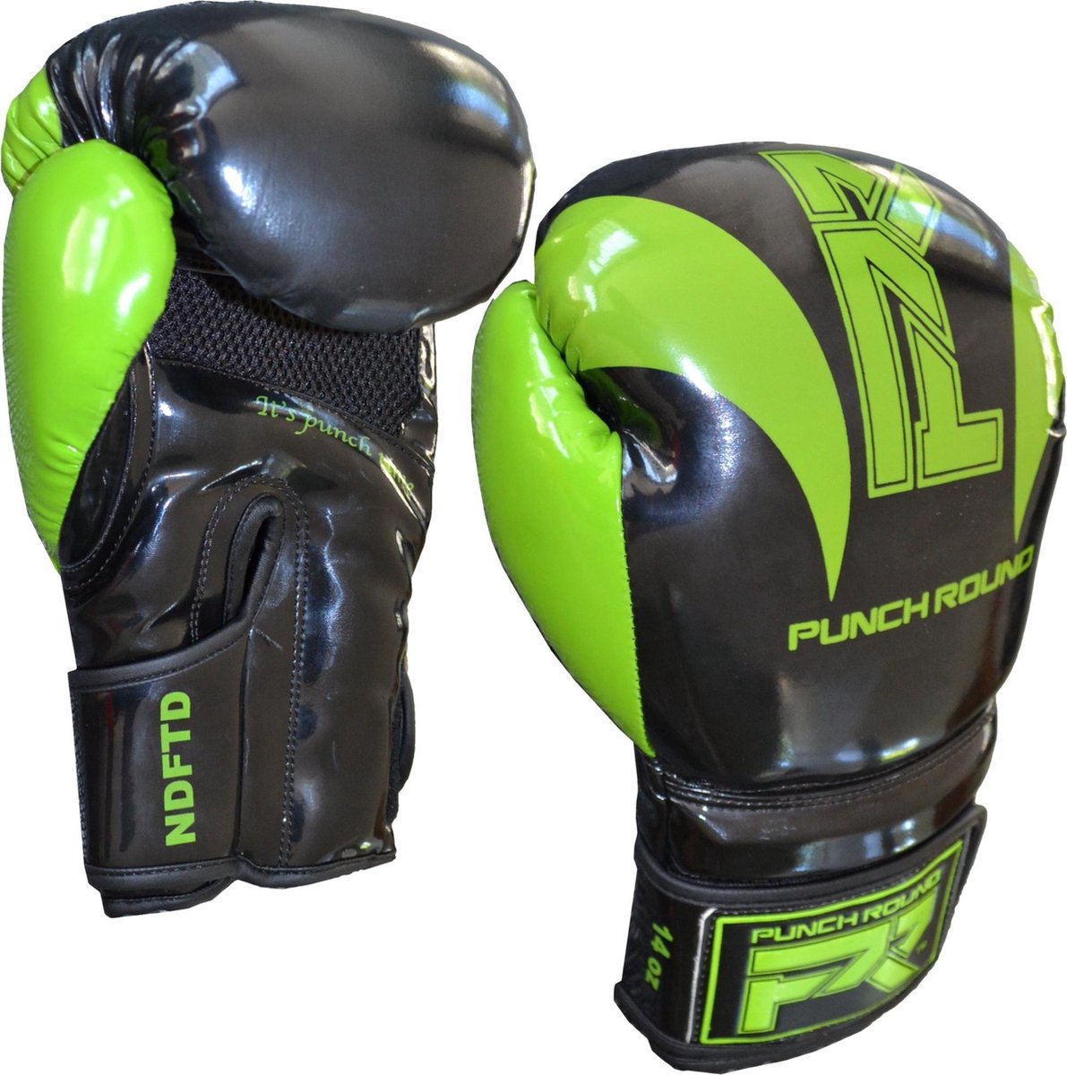 Punch Round Bokshandschoenen SLAM Zwart Groen 10 OZ Bokshandschoenen