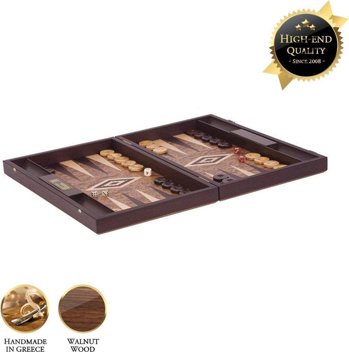 Walnoot houten Exclusieve Backgammon Set - 38x23cm Ultra Luxe
