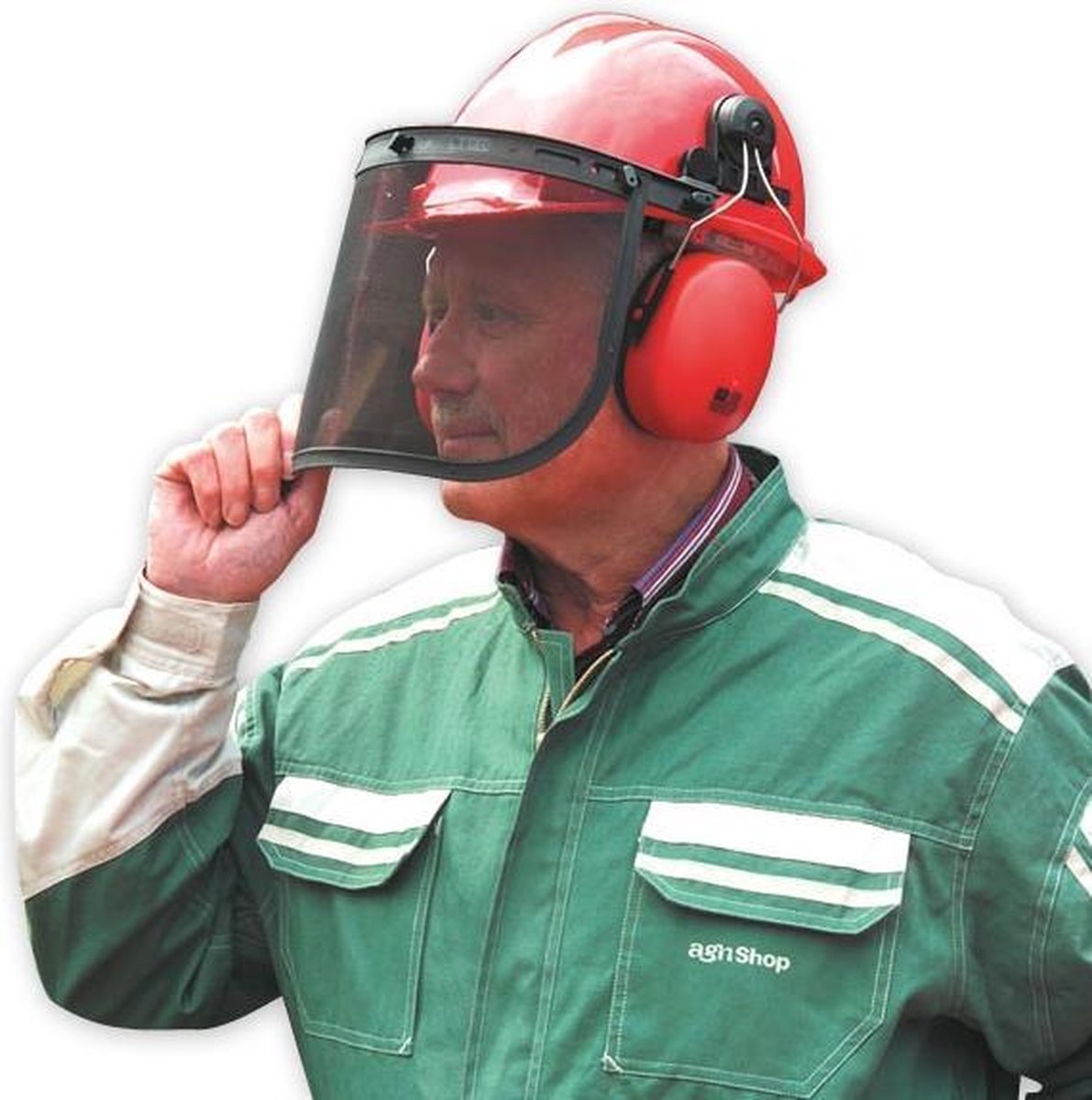 Helm met gezichts- en gehoorbescherming