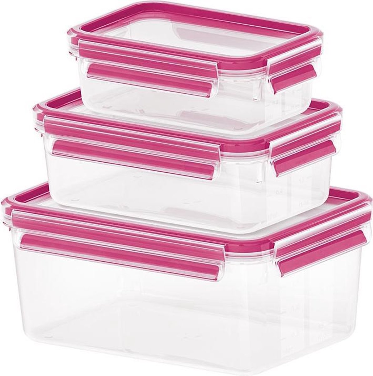 CLIP & CLOSE vershouddoos. set van 3 stuks. 0.55/1/2.3 L. framboos