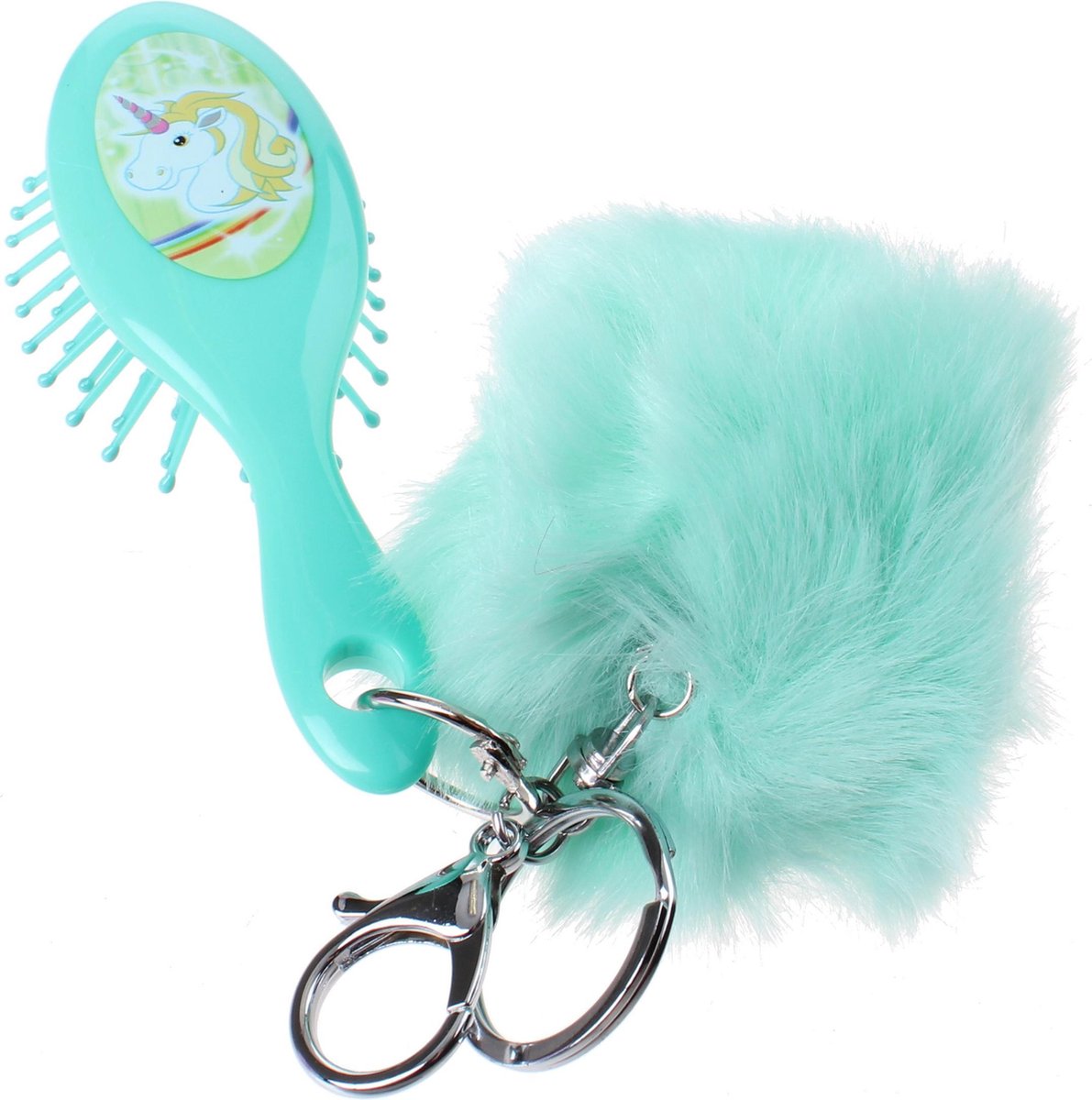Pms Haarborstel En Pom-pom Sleutelhanger Eenhoorn 12 Cm Groen