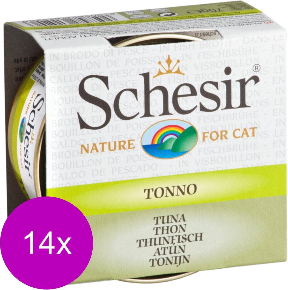 Schesir Kat Bouillon Tonijn - Kattenvoer - 14 x 70 g