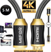 MIFOR® HDMI Kabel 2.0 -Ultra HD 4K -24 KARAAT GOLD PLATED- 5 METER-USB kabel 2.0 -Tot 240 HZ -18 GBps-Vergulde Connectoren-High Speed - Full HD Beeldkwaliteit-Male to Male-USB aansluiting-Laptop-TV Kabel -Computer-Scherp beeld-Kantoor en Thuis